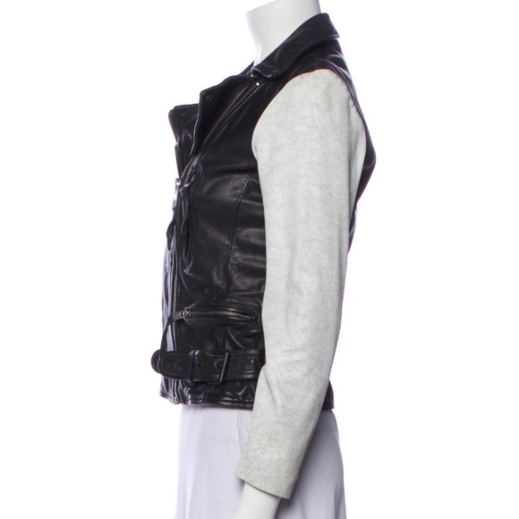 All Saints Albany Moto Jacket Black Leather Gray Sleeves Biker Grunge Size 4 NEW - Picture 6 of 14